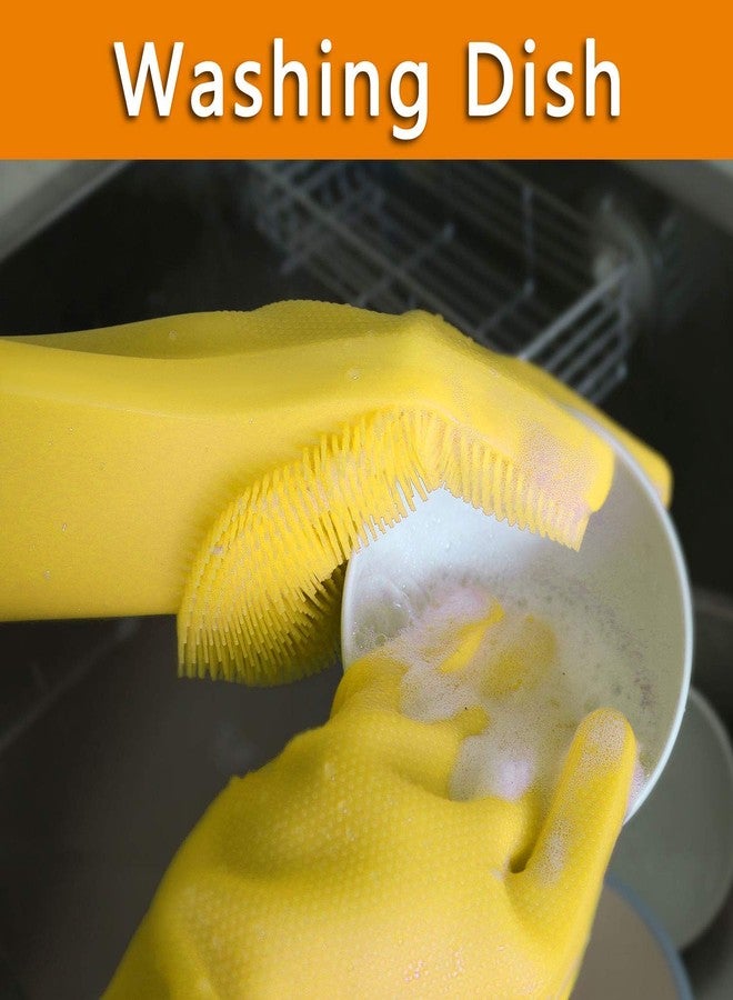 HomeFast Magic Dishwashing Gloves with Scrubber, Silicone Cleaning Gloves for Wash Dish,Kitchen, Bathroom (Yellow) - Image 3